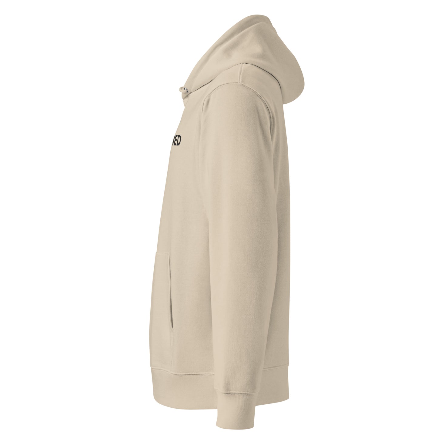 Side view left of AWAKENED Premium Hoodie in Desert Dust color